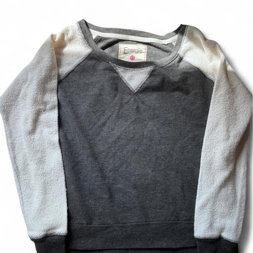 Energie Womens Two-Tone Raglan French Terry Sweatshirt Charcoal Grey Small